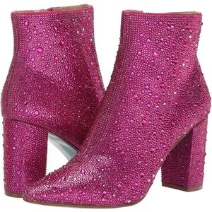 Betsey Johnson Cady Crystal Pavé Rhinestone Booties in Fuchsia (Eras Tour!)
